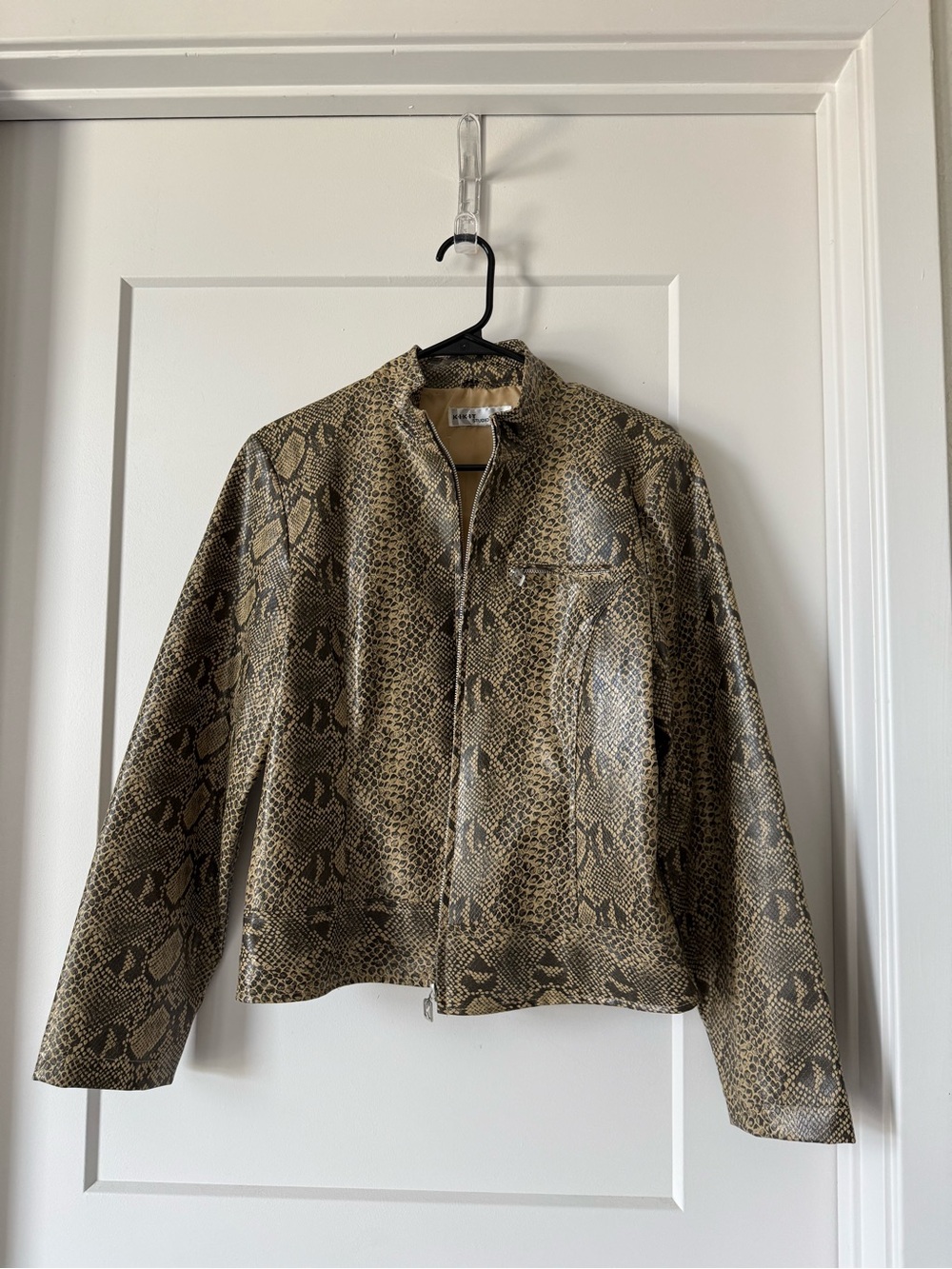 Snake-Print Zip Front Jacket - Brown